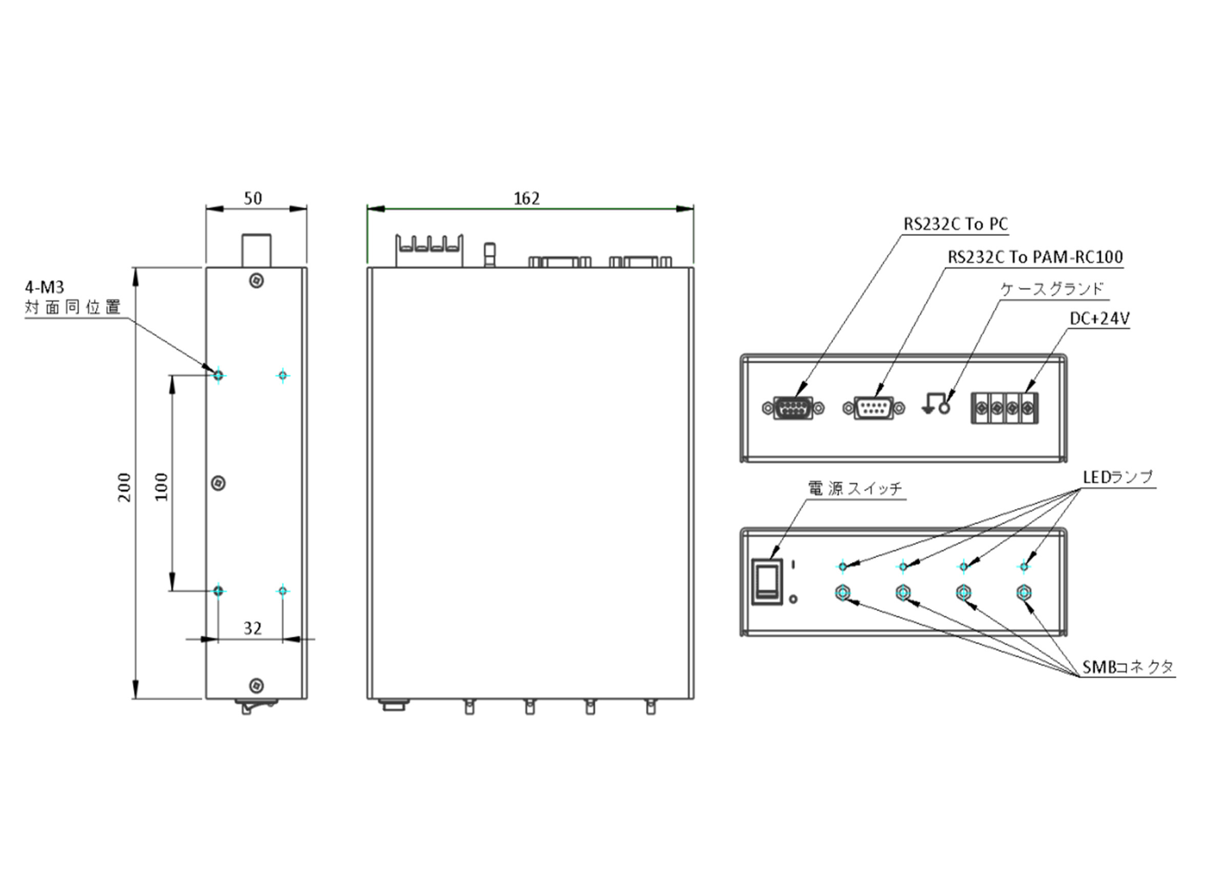 ピエゾアシストモータコントローラPAM-RC104の外形図 